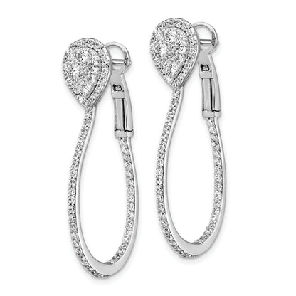 Sterling Silver Shimmer Rhodium-Plated 146 Stone Cz In And Out Fancy Omega Back Hoop Earrings
