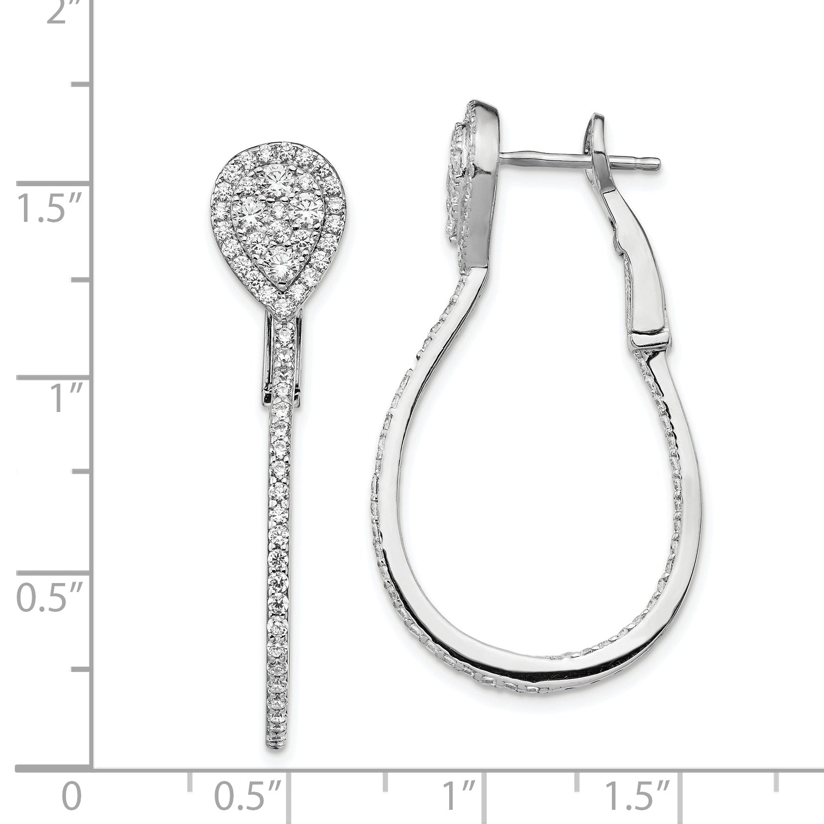 Sterling Silver Shimmer Rhodium-Plated 146 Stone Cz In And Out Fancy Omega Back Hoop Earrings