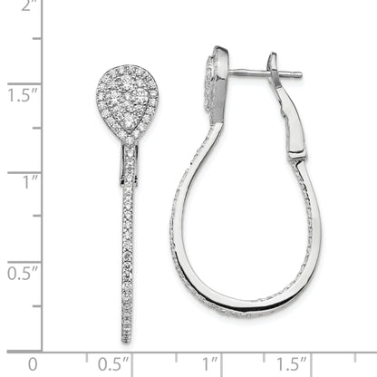 Sterling Silver Shimmer Rhodium-Plated 146 Stone Cz In And Out Fancy Omega Back Hoop Earrings