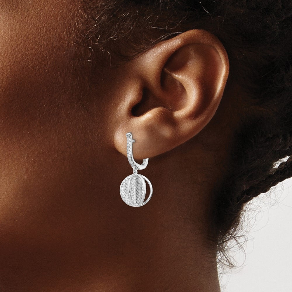 Sterling Silver Shimmer Rhodium-Plated 300 Stone Cz Sphere Dangle Hinged Post Earrings