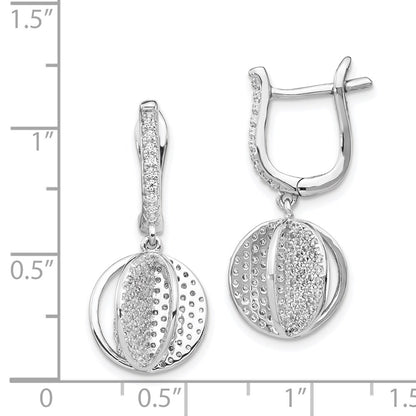 Sterling Silver Shimmer Rhodium-Plated 300 Stone Cz Sphere Dangle Hinged Post Earrings