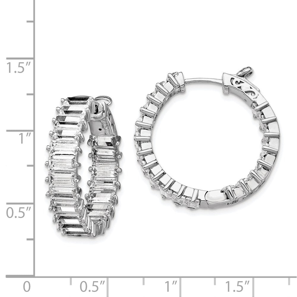 Sterling Silver Shimmer Rhodium-Plated 40 Stone 2.5X5mm Cz In And Out Round Hinged Hoop Earrings