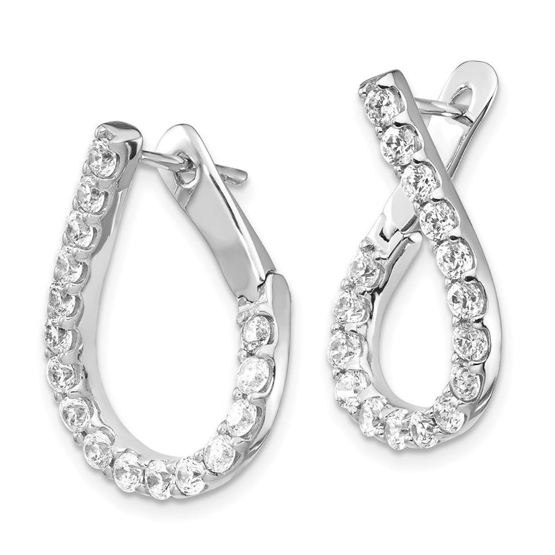 Sterling Silver Shimmer Rhodium-Plated 32 Stone Cz Front And Back Teardrop Hinged Hoop Earrings