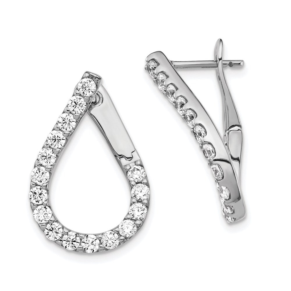 Sterling Silver Shimmer Rhodium-Plated 32 Stone Cz Front And Back Teardrop Hinged Hoop Earrings