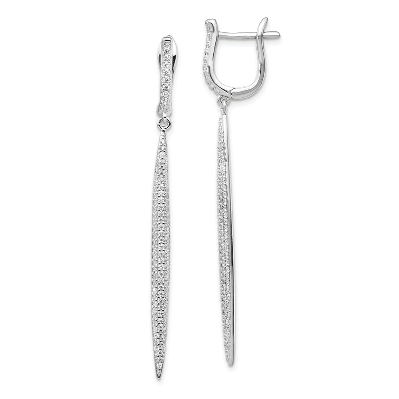 Sterling Silver Shimmer Rhodium-Plated 208 Stone Cz Dangle Hinged Post Bar Earrings