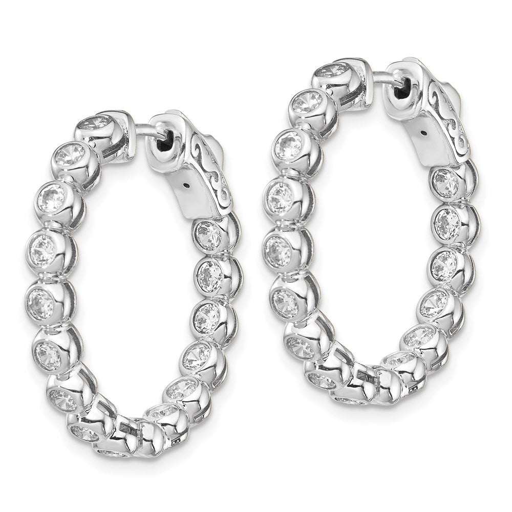 Sterling Silver Shimmer Rhodium-Plated 30 Stone 2.3mm Cz In And Out Round Hinged Hoop Earrings