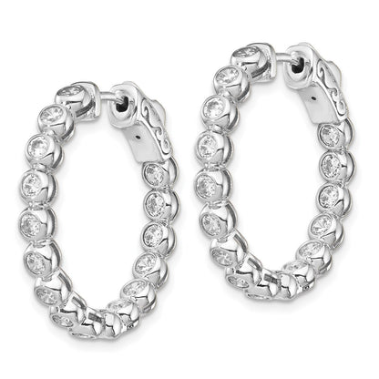 Sterling Silver Shimmer Rhodium-Plated 30 Stone 2.3mm Cz In And Out Round Hinged Hoop Earrings
