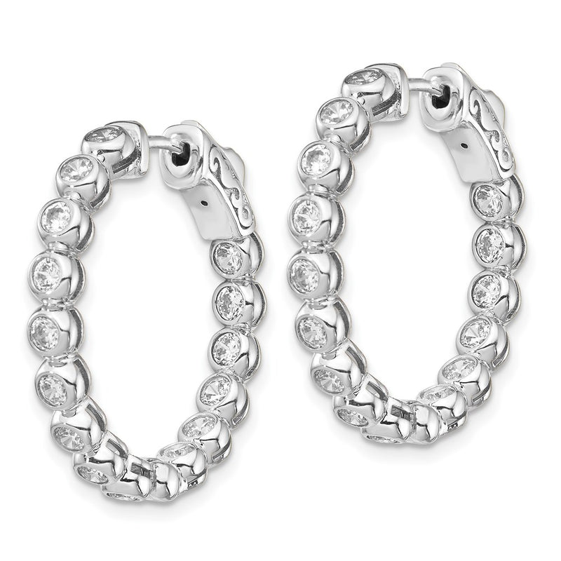 Sterling Silver Shimmer Rhodium-Plated 30 Stone 2.3mm Cz In And Out Round Hinged Hoop Earrings