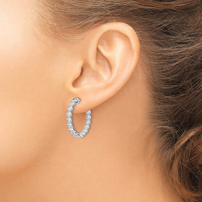 Sterling Silver Shimmer Rhodium-Plated 30 Stone 2.3mm Cz In And Out Round Hinged Hoop Earrings