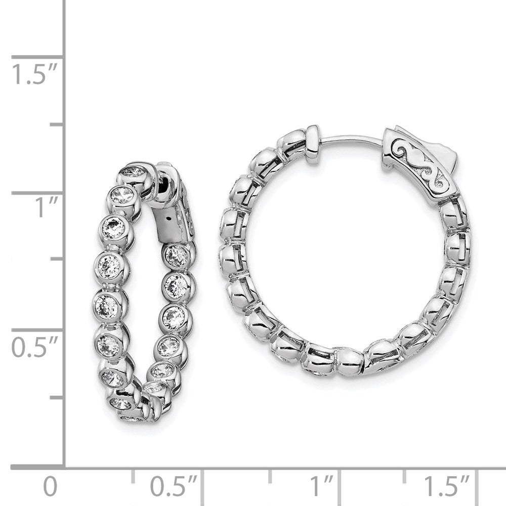 Sterling Silver Shimmer Rhodium-Plated 30 Stone 2.3mm Cz In And Out Round Hinged Hoop Earrings
