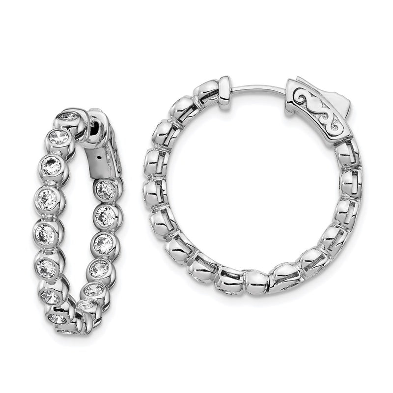 Sterling Silver Shimmer Rhodium-Plated 30 Stone 2.3mm Cz In And Out Round Hinged Hoop Earrings
