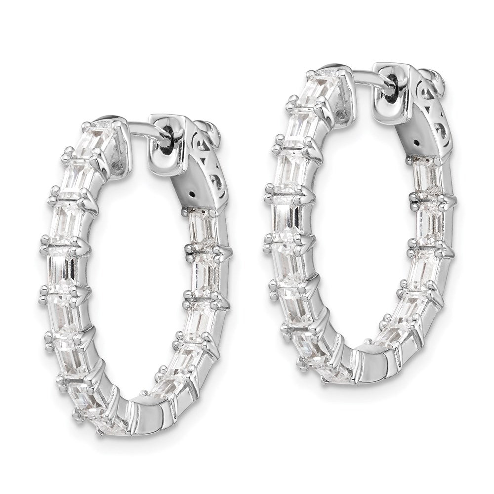 Sterling Silver Shimmer Rhodium-Plated 26 Stone 2X4mm Cz In And Out Round Hinged Hoop Earrings