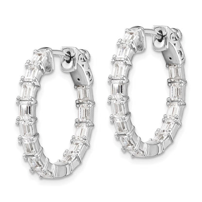 Sterling Silver Shimmer Rhodium-Plated 26 Stone 2X4mm Cz In And Out Round Hinged Hoop Earrings