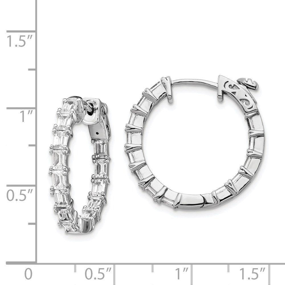 Sterling Silver Shimmer Rhodium-Plated 26 Stone 2X4mm Cz In And Out Round Hinged Hoop Earrings