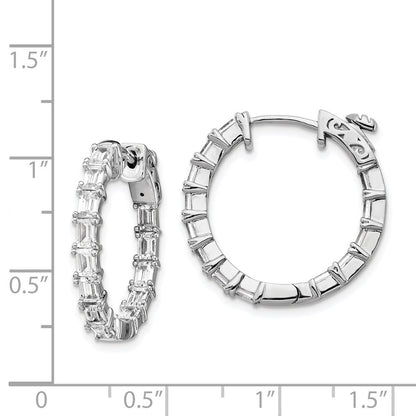 Sterling Silver Shimmer Rhodium-Plated 26 Stone 2X4mm Cz In And Out Round Hinged Hoop Earrings