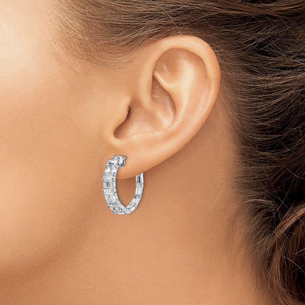 Sterling Silver Shimmer Rhodium-Plated 42 Stone 2X3mm Cz In And Out Round Hinged Hoop Earrings