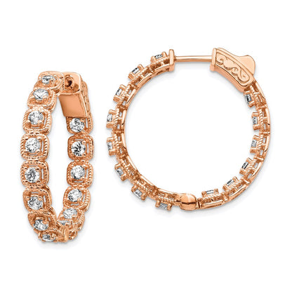 Sterling Silver Shimmer Rose-Tone Rose Flash Gold-Plated 28 Stone 2.5mm Cz In And Out Round Hinged Hoop Earrings