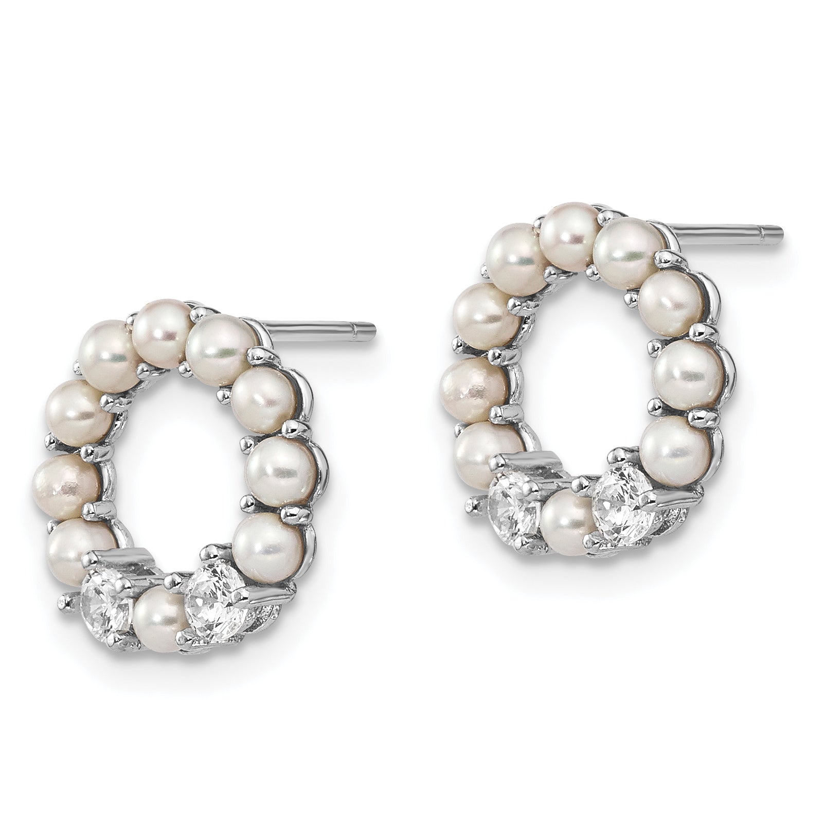 Sterling Silver Rhodium-Plated 2-2.5mm Button Fwc Pearl Cz Earrings