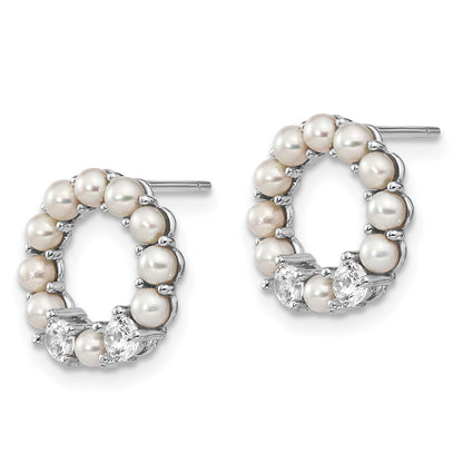 Sterling Silver Rhodium-Plated 2-2.5mm Button Fwc Pearl Cz Earrings