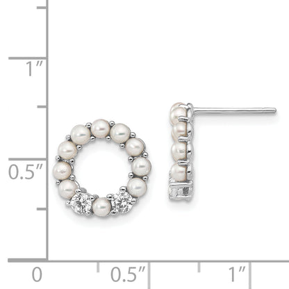 Sterling Silver Rhodium-Plated 2-2.5mm Button Fwc Pearl Cz Earrings