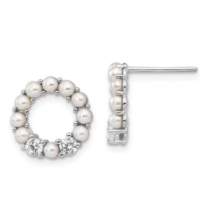 Sterling Silver Rhodium-Plated 2-2.5mm Button Fwc Pearl Cz Earrings