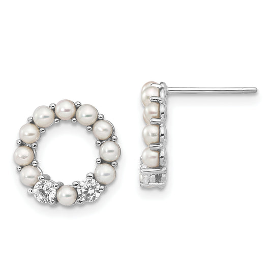 Sterling Silver Rhodium-Plated 2-2.5mm Button Fwc Pearl Cz Earrings
