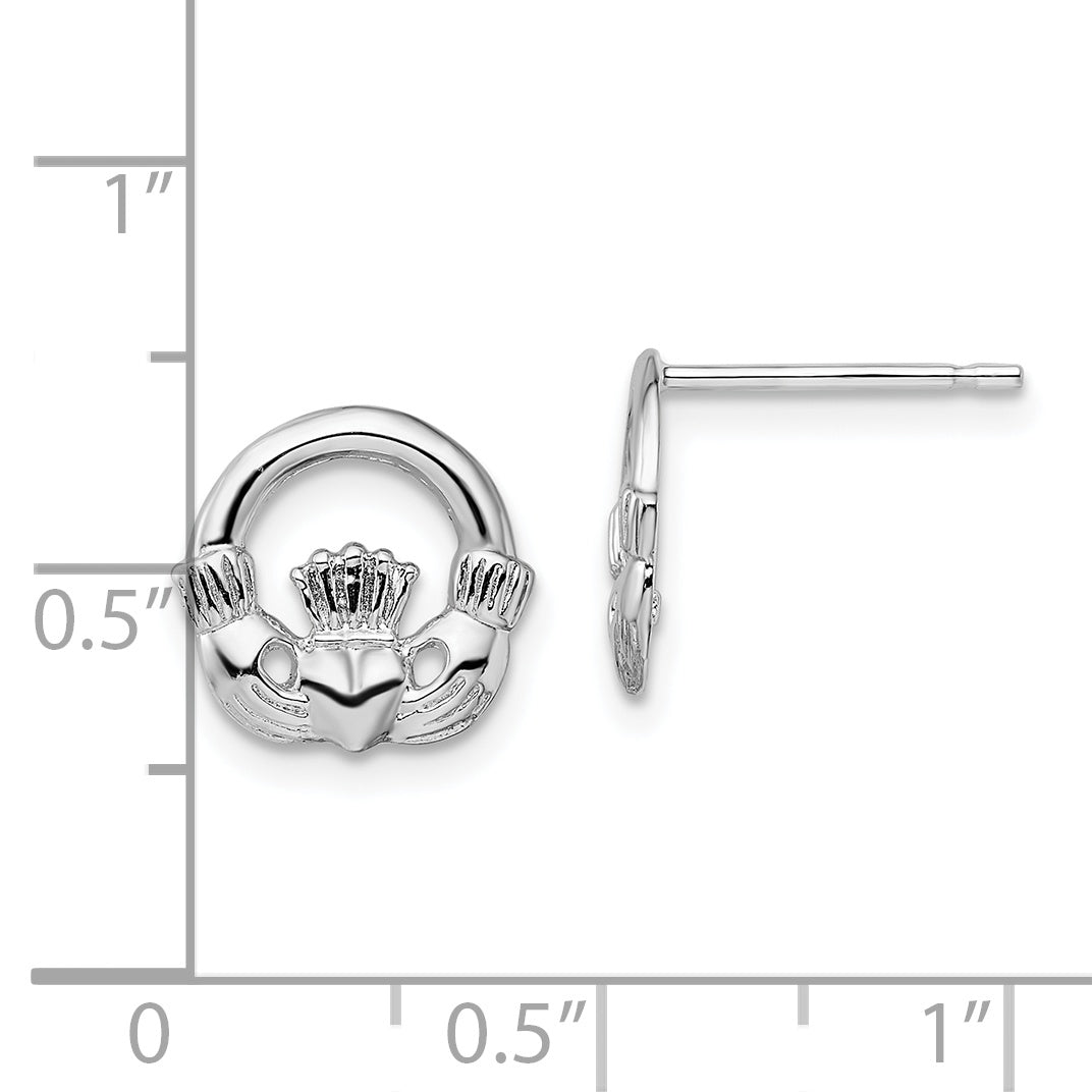 Sterling Silver De-Ani Rhodium-Plated Polished Claddagh Post Earrings