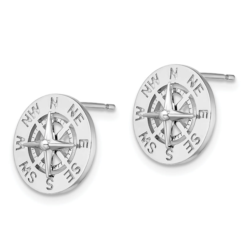 Sterling Silver De-Ani Rhodium-Plated Mini Nautical Compass Post Earrings