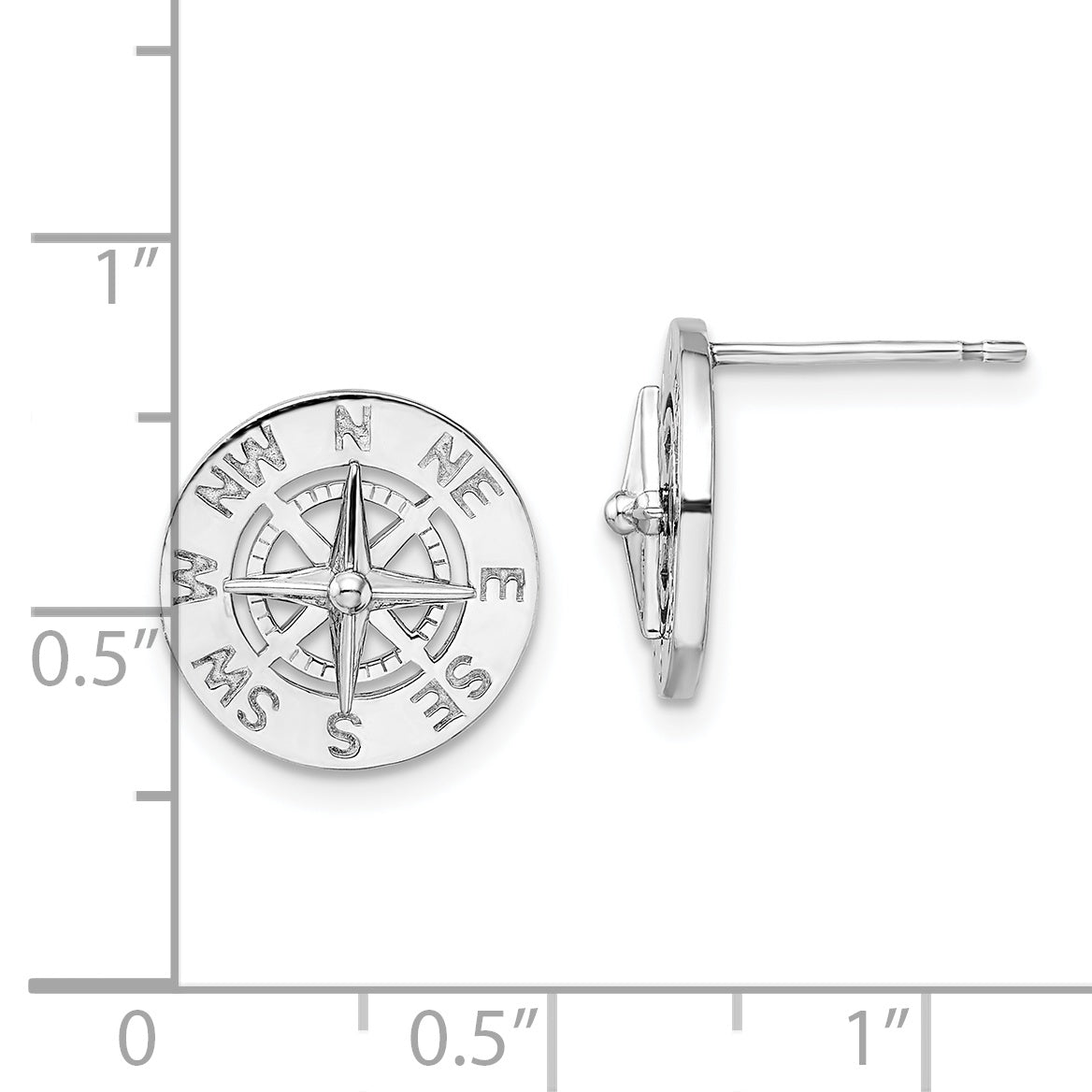 Sterling Silver De-Ani Rhodium-Plated Mini Nautical Compass Post Earrings