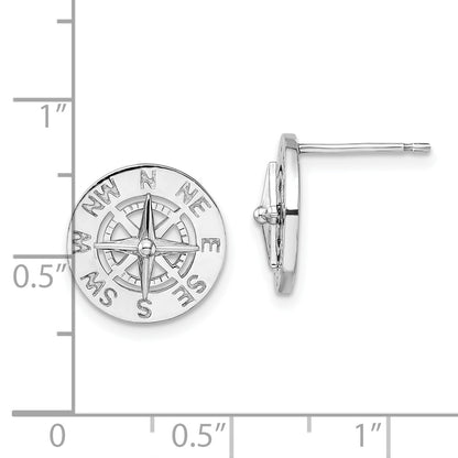 Sterling Silver De-Ani Rhodium-Plated Mini Nautical Compass Post Earrings