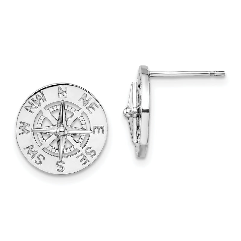 Sterling Silver De-Ani Rhodium-Plated Mini Nautical Compass Post Earrings