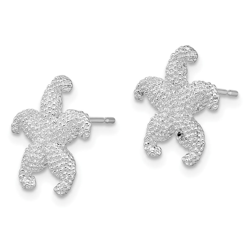 Sterling Silver De-Ani Rhodium-Plated Polished Starfish Post Earrings