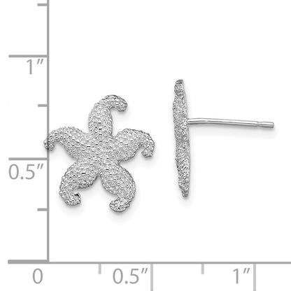 Sterling Silver De-Ani Rhodium-Plated Polished Starfish Post Earrings
