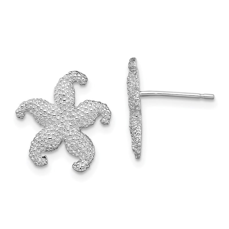 Sterling Silver De-Ani Rhodium-Plated Polished Starfish Post Earrings