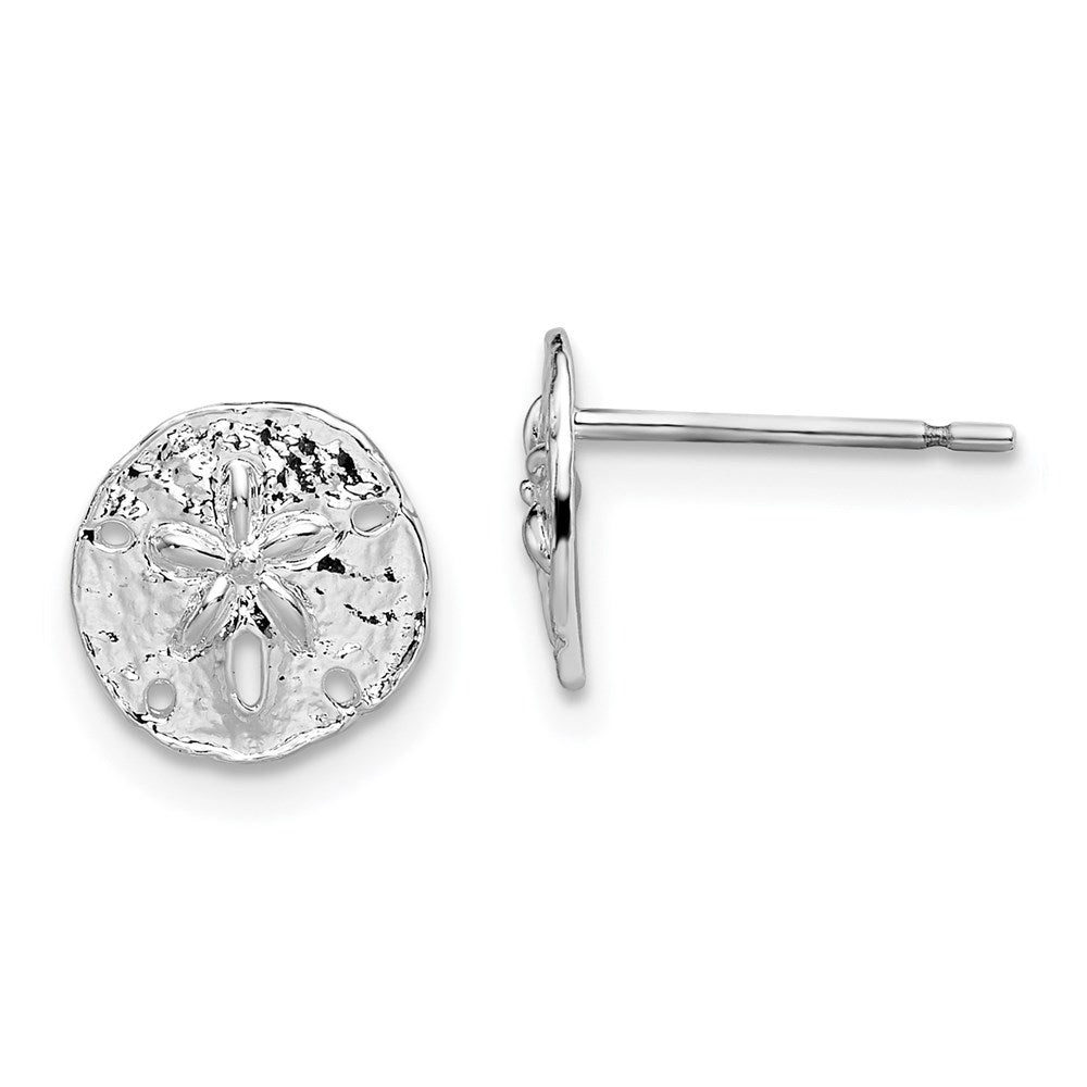 Sterling Silver De-Ani Rhodium-Plated Polished Mini Sand Dollar Post Earrings