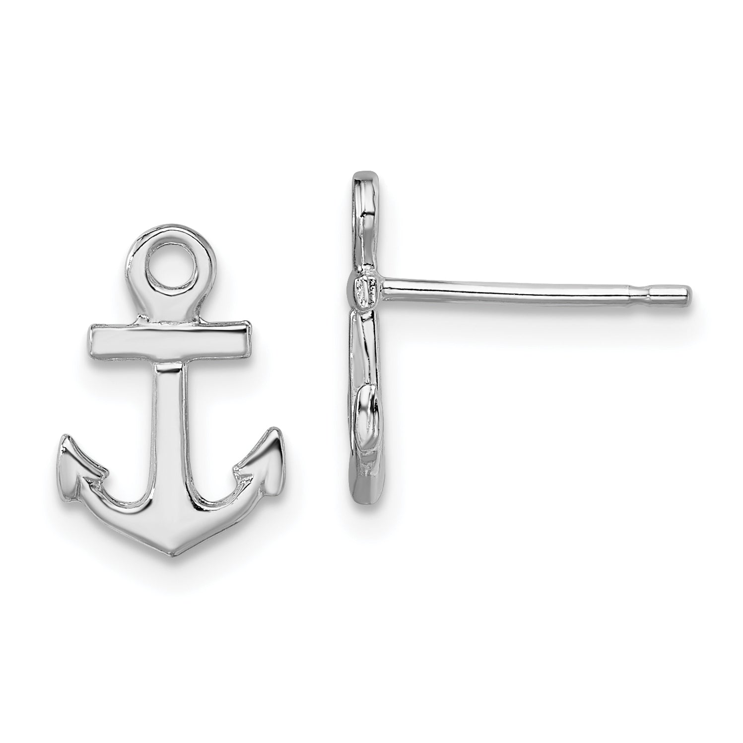 Sterling Silver De-Ani Rhodium-Plated Polished Mini Anchor Post Earrings