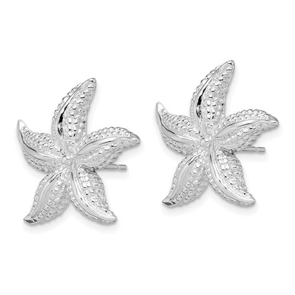 Sterling Silver De-Ani Rhodium-Plated Polished Starfish Post Earrings