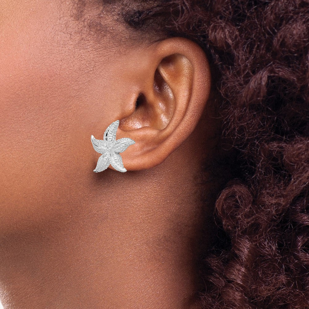 Sterling Silver De-Ani Rhodium-Plated Polished Starfish Post Earrings