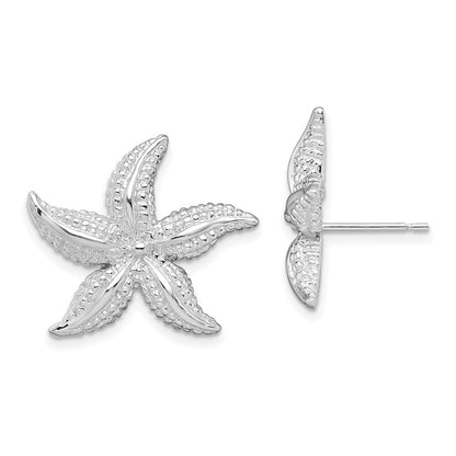 Sterling Silver De-Ani Rhodium-Plated Polished Starfish Post Earrings