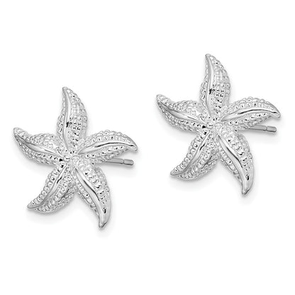 Sterling Silver De-Ani Rhodium-Plated Polished Small Starfish Post Earrings