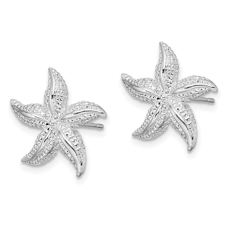 Sterling Silver De-Ani Rhodium-Plated Polished Small Starfish Post Earrings