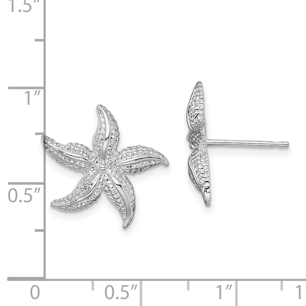 Sterling Silver De-Ani Rhodium-Plated Polished Small Starfish Post Earrings