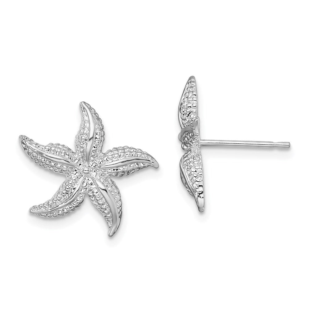 Sterling Silver De-Ani Rhodium-Plated Polished Small Starfish Post Earrings