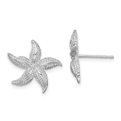 Sterling Silver De-Ani Rhodium-Plated Polished Small Starfish Post Earrings
