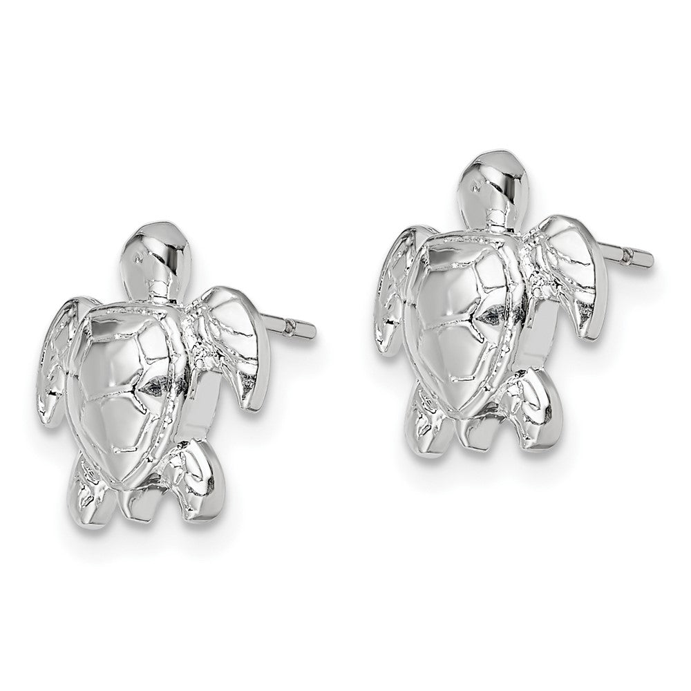 Sterling Silver De-Ani Rhodium-Plated Polished Mini Sea Turtle Post Earrings