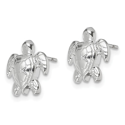 Sterling Silver De-Ani Rhodium-Plated Polished Mini Sea Turtle Post Earrings