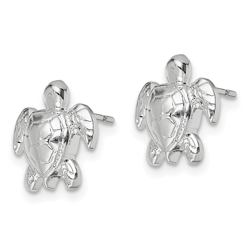 Sterling Silver De-Ani Rhodium-Plated Polished Mini Sea Turtle Post Earrings