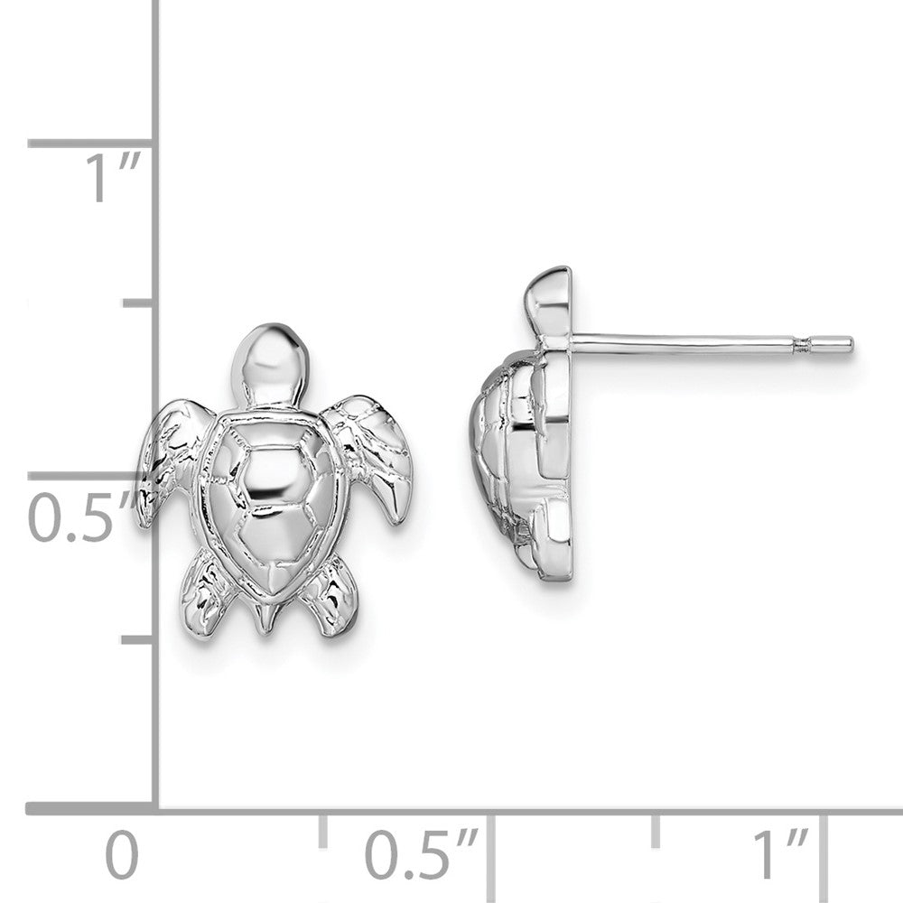 Sterling Silver De-Ani Rhodium-Plated Polished Mini Sea Turtle Post Earrings