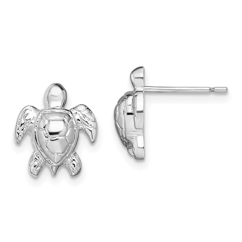 Sterling Silver De-Ani Rhodium-Plated Polished Mini Sea Turtle Post Earrings