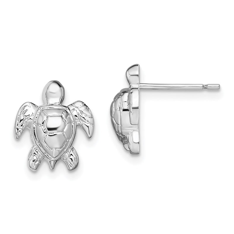 Sterling Silver De-Ani Rhodium-Plated Polished Mini Sea Turtle Post Earrings